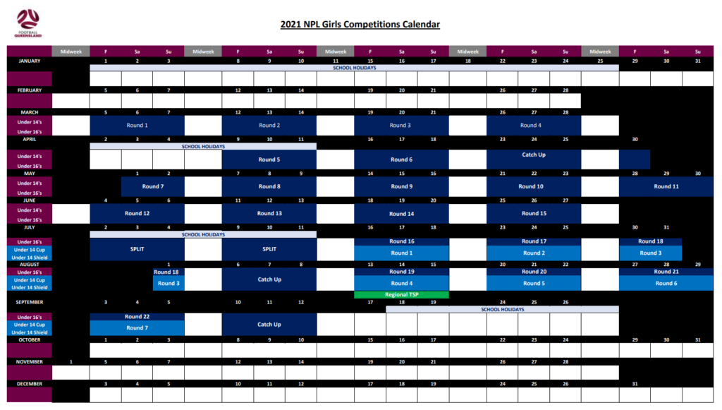 Calendars NPL Juniors Womens Football Queensland